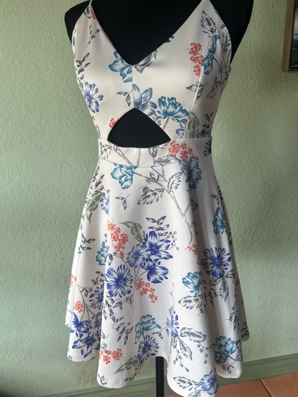Papaya Floral Cutout Sundress in White with Blue & Coral Flowers